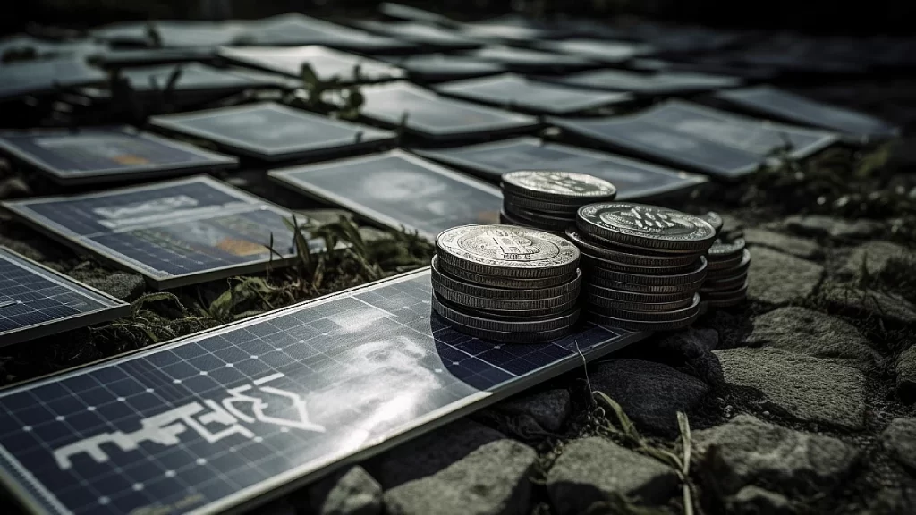 Coins on a solar panel